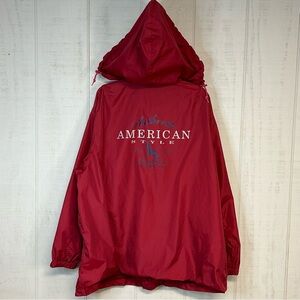 Eddie Bauer Windbreaker Rain Jacket Mens L Snaps Hooded Nylon Pockets Red 90s‎